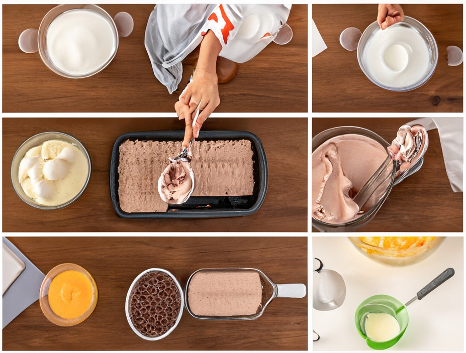 Step-by-step preparation of keto ice cream bars, from mixing the ingredients to freezing and serving.